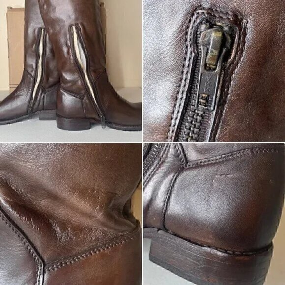 BED STU Manchester Distressed Tall Leather Riding Boots Teak Brown Size 6 - Picture 7 of 16